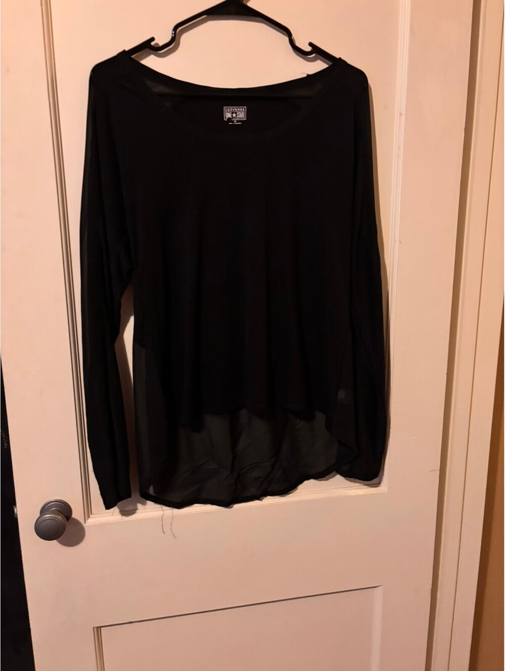 Converse One Star black sheer hem long sleeve top